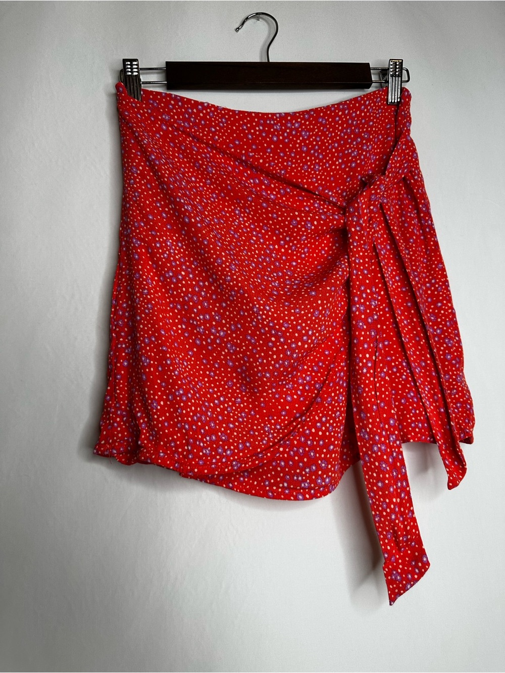 Mango Red Floral Asymmetrical Tie-Waist Skirt